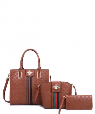 3 in 1 Fashion Bee Style Handbag Set RYXM21161 BROWN